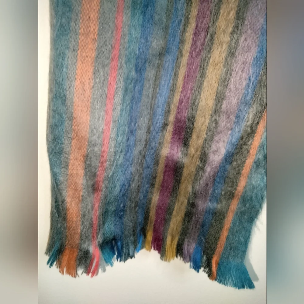 Shupaca Multicolored Striped Alpaca Blend Frayed Trim Scarf